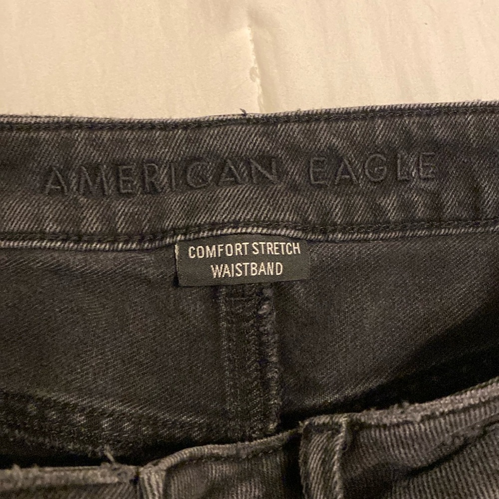 ripped black mom jeans, extra short